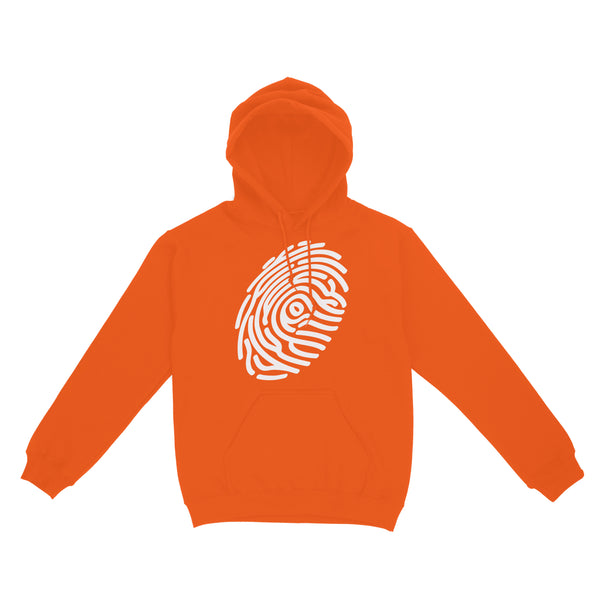 Classic White Fingerprint Logo on Orange Hoodie