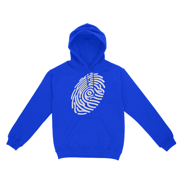 Classic White Fingerprint Logo on Royal Blue Hoodie