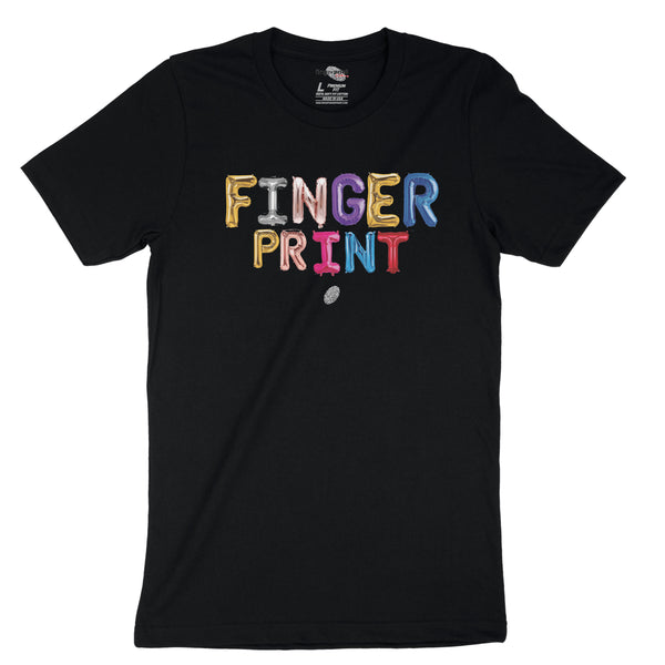 Colorful Fingerprint Alphabet Logo on Black T-Shirt