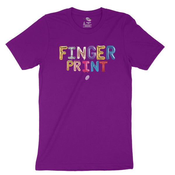 Colorful Fingerprint Alphabet Logo on Purple T-Shirt
