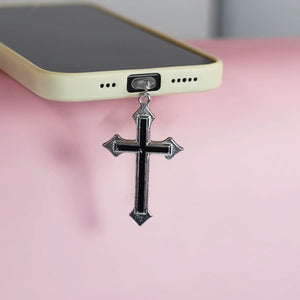 Mobile Phone Dust Plug Pendant Love Cross and Flame Cross Phone Pendant for Iphone Accessories Decoration for Samsung Type-C