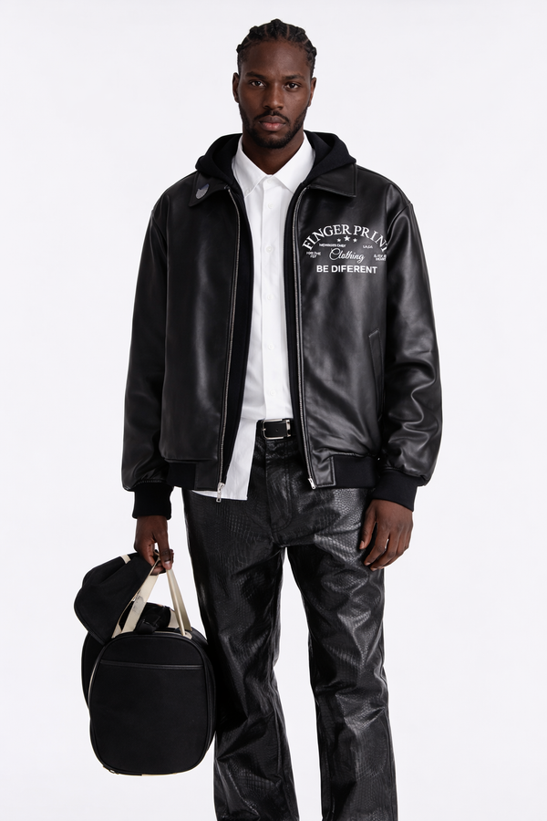Fingerprint Signature PU Leather Jacket