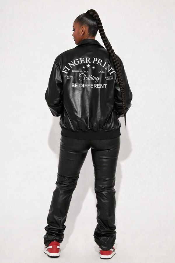 Fingerprint Signature PU Leather Jacket