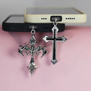 Mobile Phone Dust Plug Pendant Love Cross and Flame Cross Phone Pendant for Iphone Accessories Decoration for Samsung Type-C