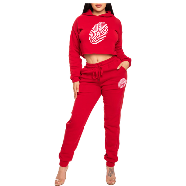 Classic Fingerprint Women Cropped Hoodie and Jogger Set