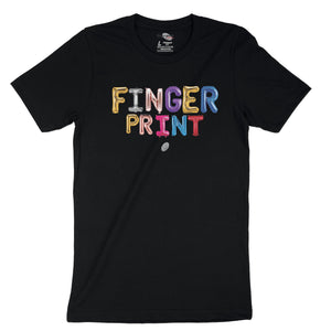 Colorful Fingerprint Alphabet Logo on Black T-Shirt
