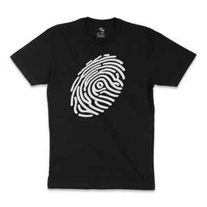 Classic White Fingerprint Logo on Black T-Shirt