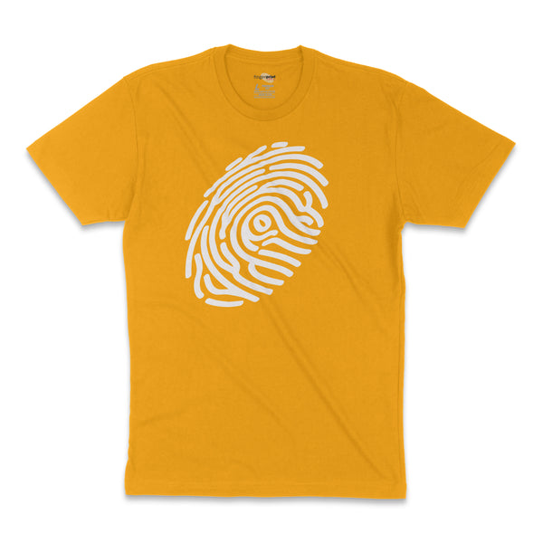 Classic White Fingerprint Logo on Gold T-Shirt