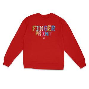 Colorful Fingerprint Alphabet Logo on Red Sweatshirt