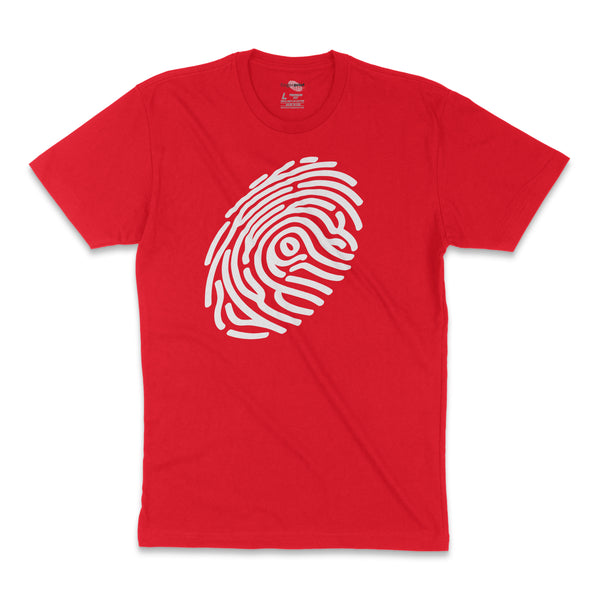 Classic White Fingerprint Logo on Red T-Shirt