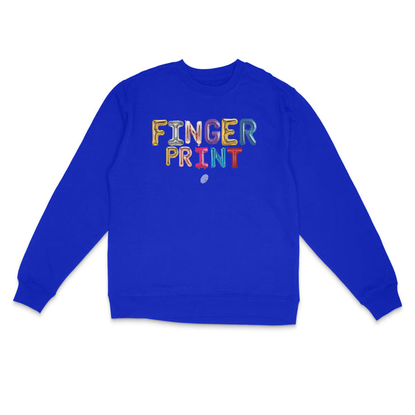 Colorful Fingerprint Alphabet Logo on Royal Blue Sweatshirt